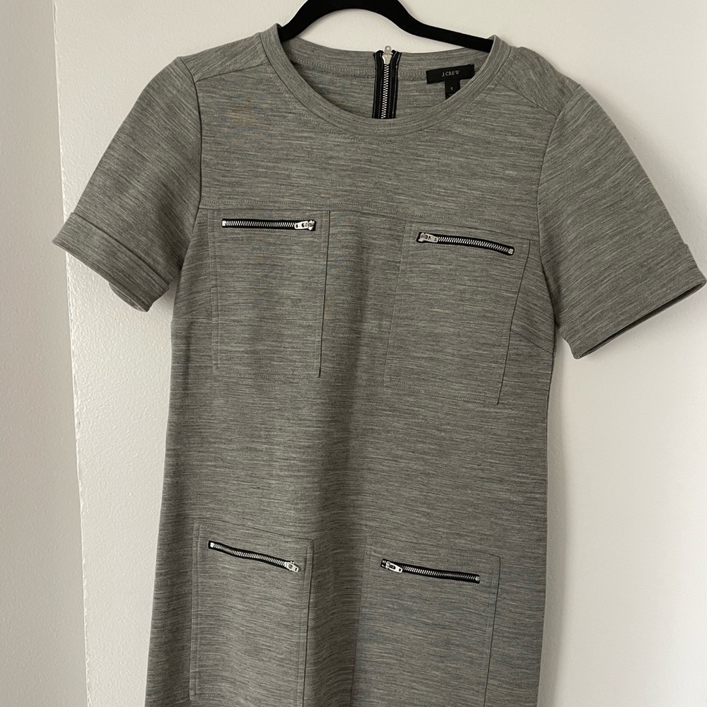 JCREW: grey shift dress with zippers; gently worn, size: M